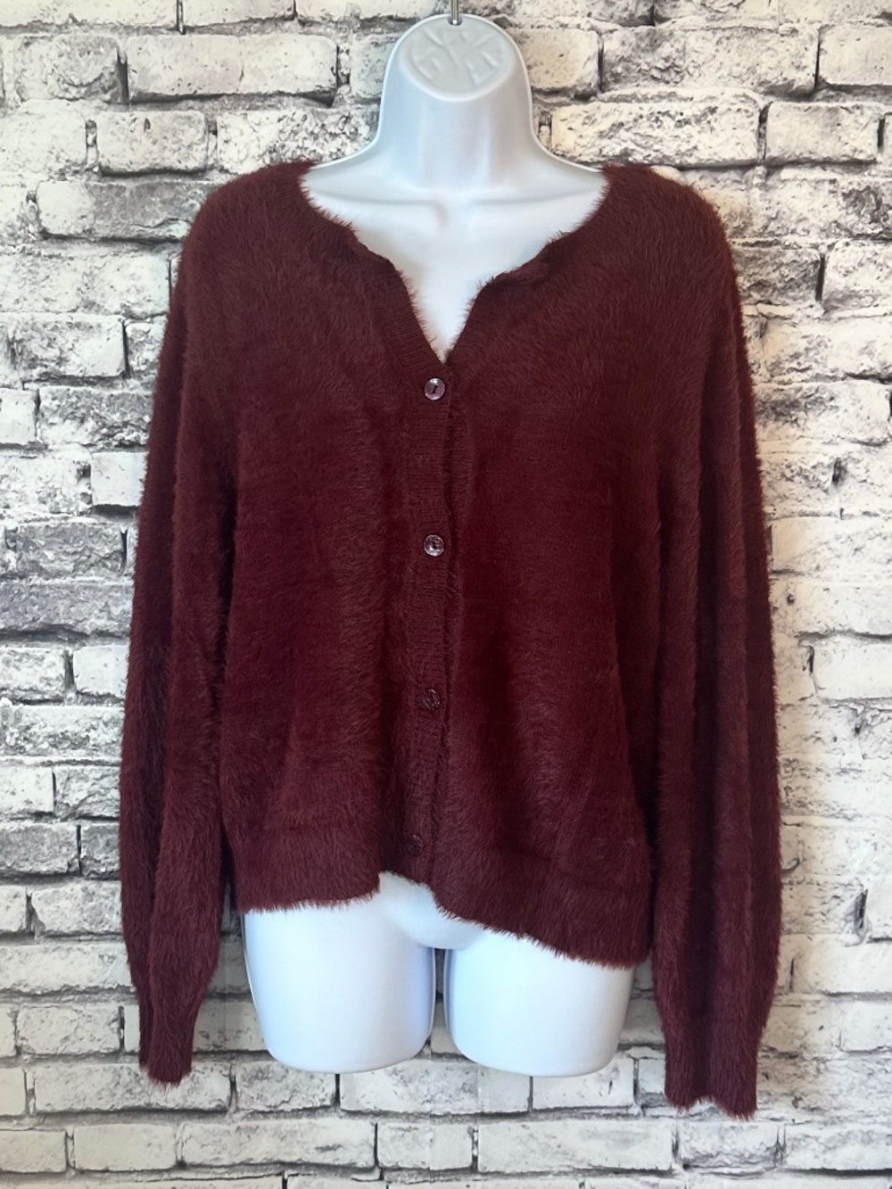 BP Fuzzy Burgundy Cardigan Size M